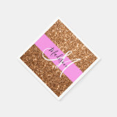 Glam Roze & Copper Glitter Sparkles Monogram Servet (Hoek)