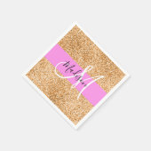Glam Roze & Copper Glitter Sparkles Monogram Servet (Hoek)