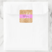 Glam Roze & Copper Glitter Sparkles Monogram Vierkante Sticker (Tas)