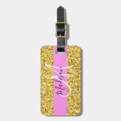 Glam Roze en Gold Glitter Sparkles Monogram Bagagelabel (Voorkant verticaal)
