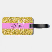 Glam Roze en Gold Glitter Sparkles Monogram Bagagelabel (Achterkant horizontaal)