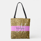 Glam Roze en Gold Glitter Sparkles Monogram Draagtas (Achterkant)