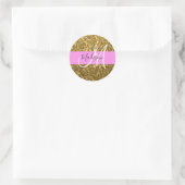 Glam Roze en Gold Glitter Sparkles Monogram Ronde Sticker (Tas)