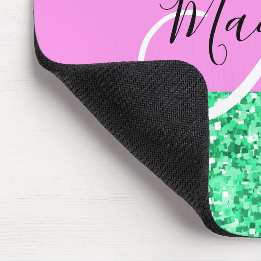 Glam Roze en Groene Glitter Sparkles Monogram Muismat (Hoek)