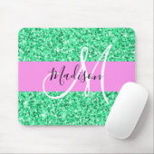 Glam Roze en Groene Glitter Sparkles Monogram Muismat (Met muis)