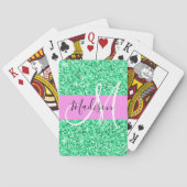 Glam Roze en Groene Glitter Sparkles Monogram Pokerkaarten (Achterkant)