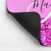 Glam Roze en Magenta Glitter Sparkle Monogram Naam Muismat (Hoek)