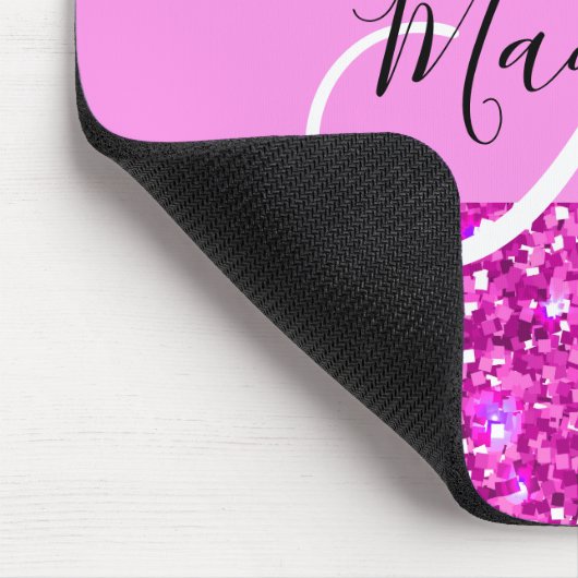 Glam Roze en Magenta Glitter Sparkle Monogram Naam Muismat (Hoek)