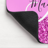 Glam Roze en Magenta Glitter Sparkle Monogram Naam Muismat (Hoek)