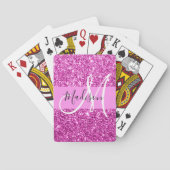 Glam Roze en Magenta Glitter Sparkle Monogram Naam Pokerkaarten (Achterkant)