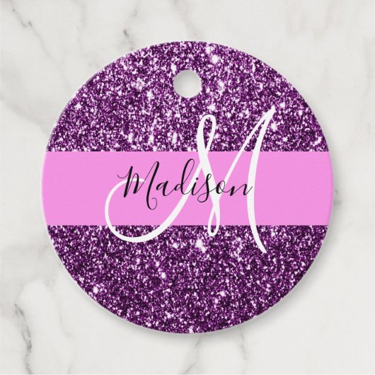 Glam Roze en Paarse Glitter Sparkles Monogram Bedankjes Labels (Voorkant)
