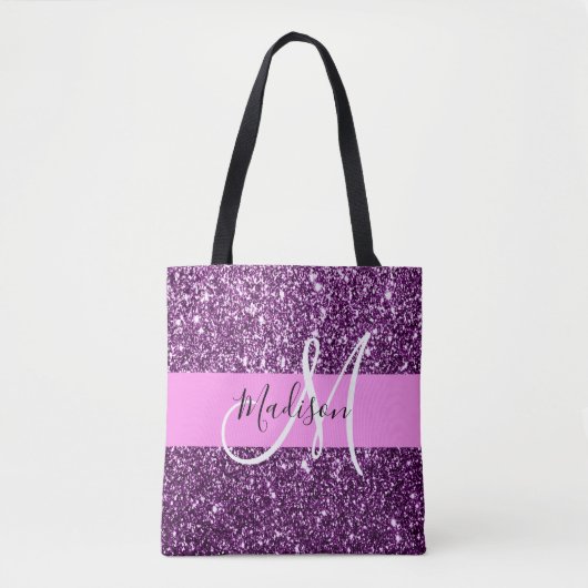 Glam Roze en Paarse Glitter Sparkles Monogram Draagtas (Voorkant)