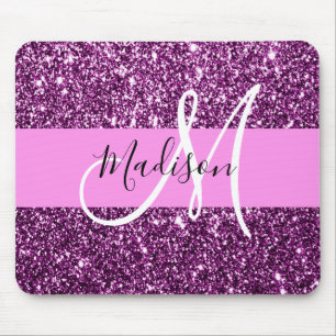 Glam Roze en Paarse Glitter Sparkles Monogram Muismat