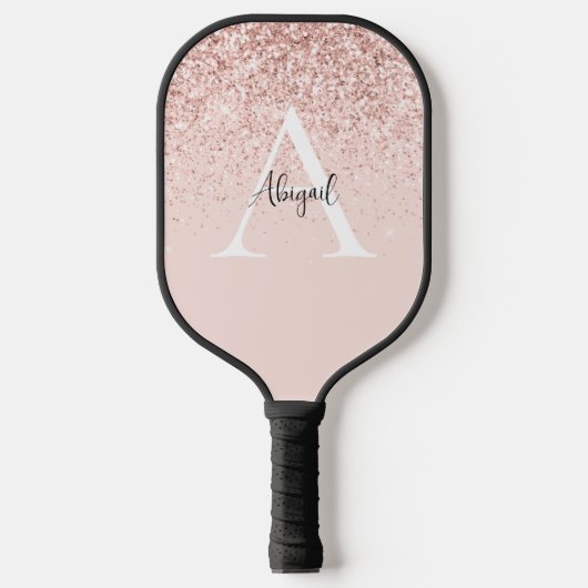Glam Roze Glitter - Aangepaste naam en Initiaal Pickleball Paddle (Voorkant)