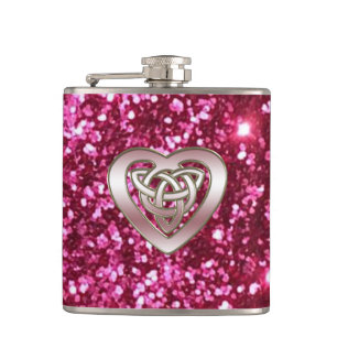 Glam Roze Glitter Celtic Heart Flask Heupfles