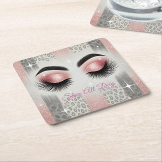 Glam Roze Glitter Wimpers Vierkante Kartonnen Onderzetter