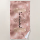 Glam Roze Glitz Goud Ananassen Strandlaken (Voorkant)