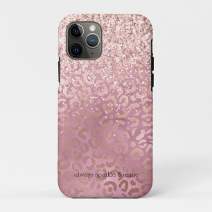 Glam Roze Glitzy Glitter Leopard Print iPhone 11 Pro Hoesje