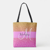 Glam Roze & Gold Glitter Sparkle Gradient Monogram Draagtas (Achterkant)