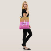 Glam Roze & Gold Glitter Sparkle Gradient Monogram Draagtas (Op model)