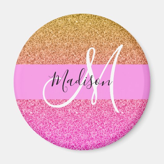 Glam Roze & Gold Glitter Sparkle Gradient Monogram Magneet (Voorkant)