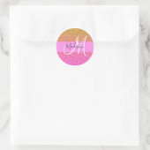 Glam Roze & Gold Glitter Sparkle Gradient Monogram Ronde Sticker (Tas)