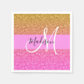 Glam Roze & Gold Glitter Sparkle Gradient Monogram Servet (Voorkant)