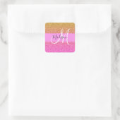 Glam Roze & Gold Glitter Sparkle Gradient Monogram Vierkante Sticker (Tas)