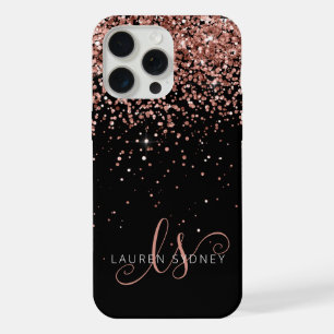 Glam Roze Goud Glitter Elegant Monogram iPhone 15 Pro Max Hoesje