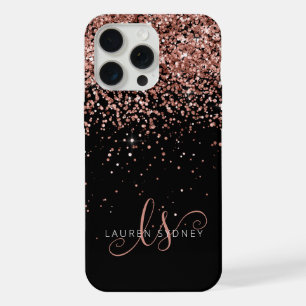 Glam Roze Goud Glitter Elegante Monogram iPhone 15 Pro Max Hoesje