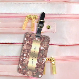 Glam Roze Goud Klomp Glitter Metaalfolie Bagagelabel