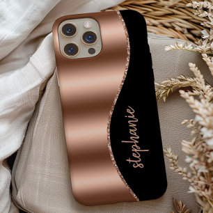 Glam Roze Goud Signature Nep Folie Golf Zwart iPhone 13 Hoesje