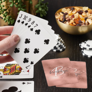 Glam Roze Goud Trendy Script Monogram Pokerkaarten