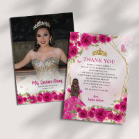 Glam Roze Gouden Bloemen Prinses Quinceañera Foto
