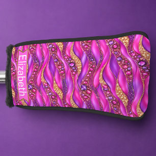 Glam Roze Gouden Gejewelde Strata Gepersonaliseerd Golfheadcover