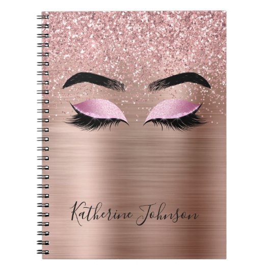 Glam Roze Gouden Glitter Beauty Wimpers Monogram Notitieboek (Voorkant)