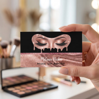 Glam Roze Gouden Glitter Drip Ogen Make-up Artiest Visitekaartje