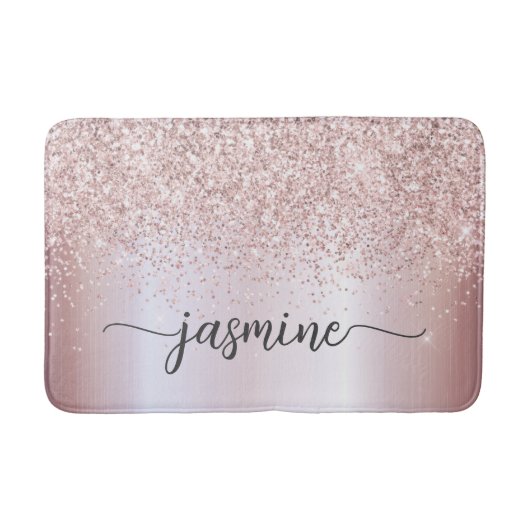 Glam Roze Gouden Glitter Monogram Typografie Badka Badmat (Voorkant)