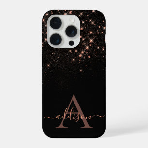 Glam roze gouden glitter sprankelende elegante mon iPhone 15 pro hoesje