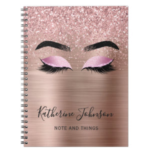 Glam Roze Gouden Glitter Wimpers Beauty Monogram Notitieboek