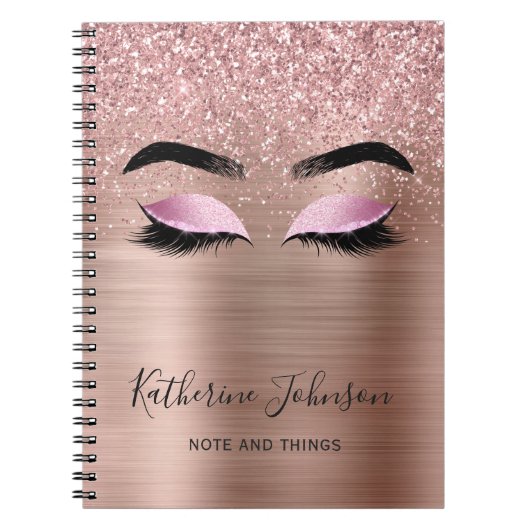 Glam Roze Gouden Glitter Wimpers Beauty Monogram Notitieboek (Voorkant)