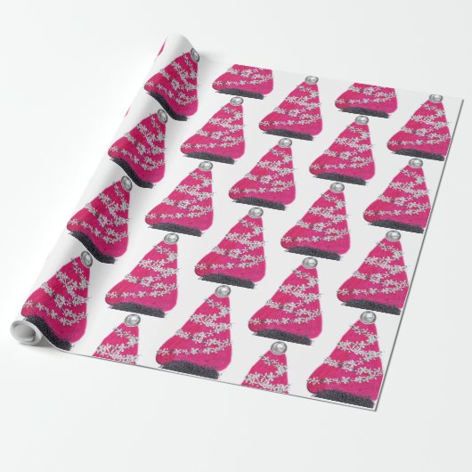Glam Roze Kerstboom Cadeaupapier (Uitgerold)