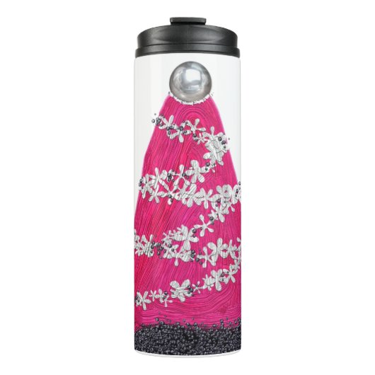 Glam Roze Kerstboom Thermosbeker (Voorkant)