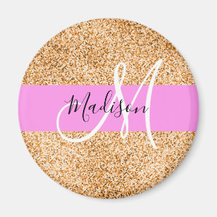 Glam Roze & Koper Glitter Vonken Monogram Naam Magneet
