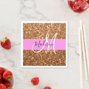 Glam Roze & Koper Glitter Vonken Monogram Naam Servet