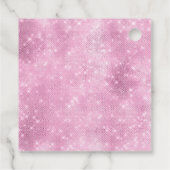 Glam roze kroonluchters en pailletten bedankjes labels (Achterkant)