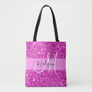 Glam roze & magenta glitters glans monogram naam draagtas