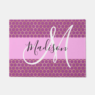 Glam Roze Metaal Roze Honingraat Monogram Naam Deurmat