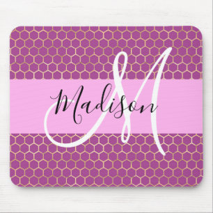 Glam Roze Metaalroze Honingraat Monogram Naam Muismat