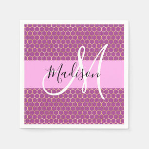 Glam Roze Metaalroze Honingraat Monogramnaam Servet